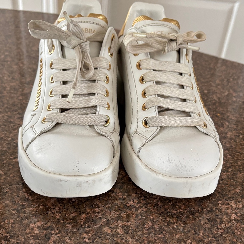 Dolce & Gabbana Ladies White Gold Pearl Accent Sneakers-6 - Picture 4 of 16